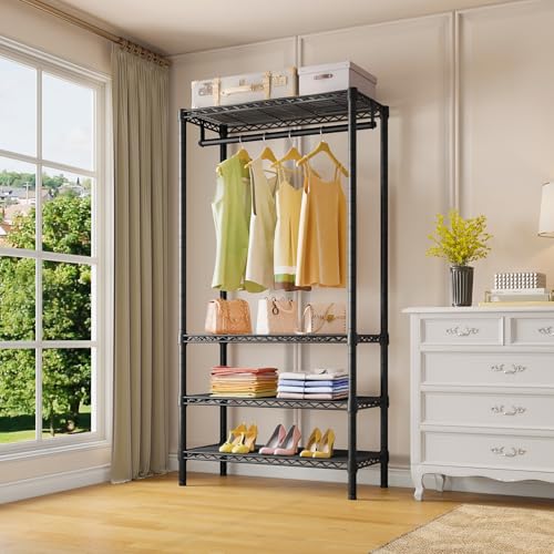 V1 Medium Portable Garment Rack - Black, Space-Saving Closet Organizer