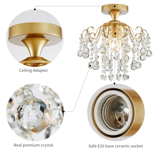 Gold Crystal Chandelier Flush Mount Ceiling Light Modern Bedroom Hallway Fixture