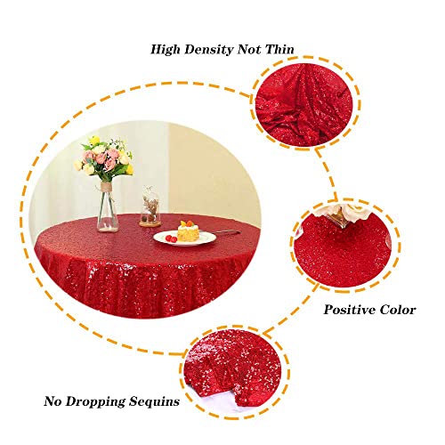ShinyBeauty Red Sequin Round Tablecloth 120 Inch for Banquets & Holidays