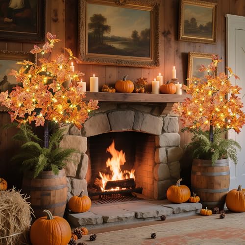 4FT Artificial Maple Tree with 144 Warm White Lights - Indoor Outdoor Fall Decorations - Variation 4FT-2
