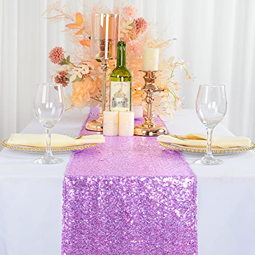 ShinyBeauty Lavender Sequin Table Runner Pack of 10, 12x108-Inch for Wedding & Party Decor