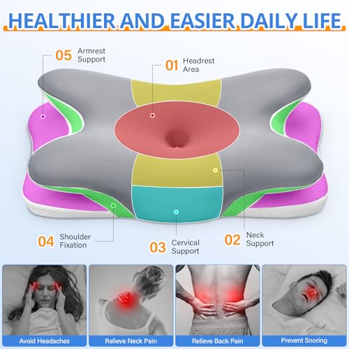 Ehomfory Gray Cervical Neck Pillow - Ergonomic Memory Foam Support for Neck Pain Relief, Adjustable Contour