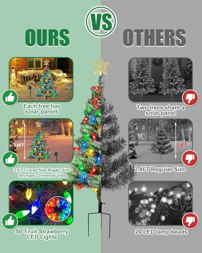 4 Pack Outdoor Solar Christmas Tree with 200 Multicolor LED Lights - 3.6FT