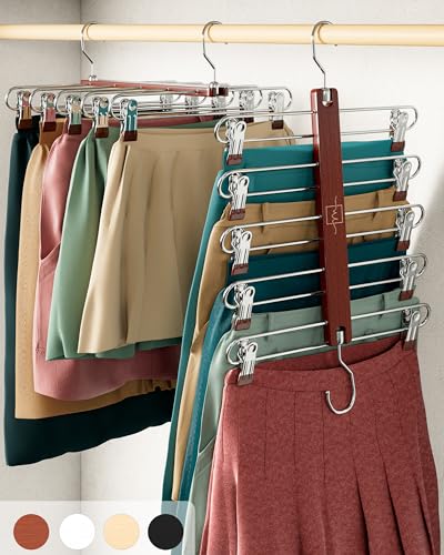 MORALVE Mahogany Space Saving Skirt Hangers with Clips - 2 Pack