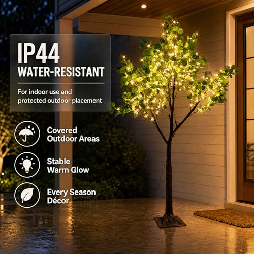 6FT Lighted Eucalyptus Tree with 400 Warm White LED Beads – Green-Eucalyptus