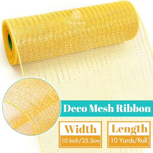 Gold Metallic Deco Mesh Ribbon 10