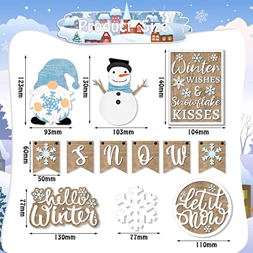 Qunclay 12 Pcs Snowman Winter Tiered Tray Decor Wood Signs - Christmas Style