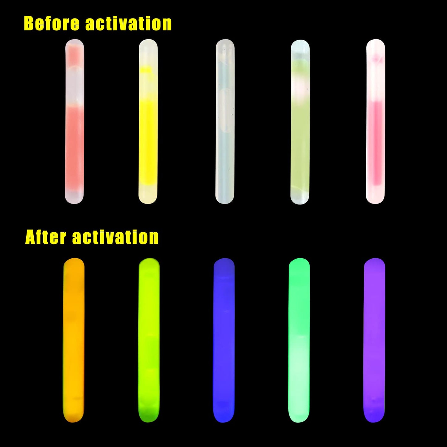 LOMIMOS 100 Easter Mini Glow Sticks(2"),5 Colors Small Toys,Party Favors,for Kids,Easter Egg Basket,Christmas,Halloween
