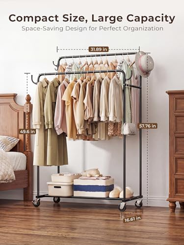 HogHow Double Rod Rolling Clothes Rack with Wheels - Portable Garment Organizer for Bedroom & Laundry