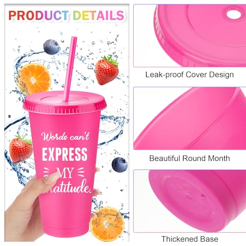 Cute Style 80 Pcs Thank You Gifts Bulk 24 oz Plastic Tumblers with Lids & Straws