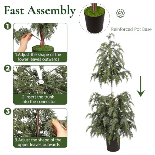 N&T NIETING 3-Pack Artificial Cedar Trees for Outdoors - 2FT, 3FT, 4FT, Realistic Faux Greenery Set, Stable Cement Base, Easy Assembly