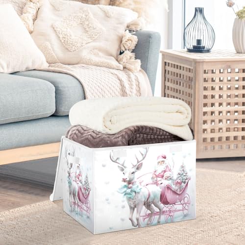 Senya Christmas Collapsible Storage Baskets with Lids, Santa Pink Reindeer, 2 Pack