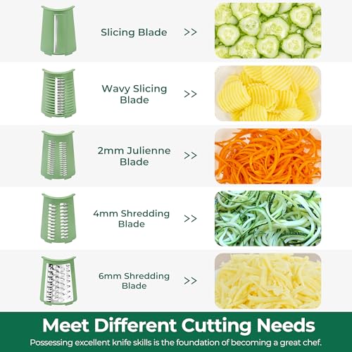 SUSTEAS Rotary Cheese Grater - Large Vegetable Food Shredder - Green