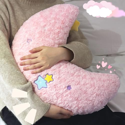 Moon Stuffed Pillow, Moon Plush Toy Hanging a Star, Home Decoration Christmas Birthday Gift for Kids Adults (17.7inch)