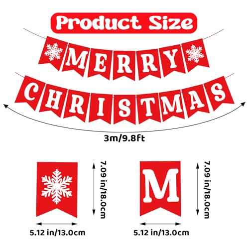 Merry Christmas Banners for Inside, Pre-Strung Fireplace Xmas Decorations, Xmas Wall Banner with Snowflake, Christmas Bunting Banner for Winter New Year Party Mantle Hanging Sign Supplies