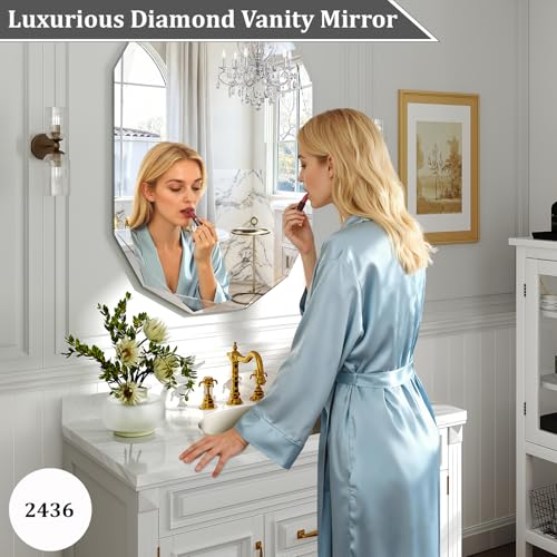 Krymnar 36x24 Inch Frameless Beveled Oval Bathroom Mirror - Modern Wall Decor