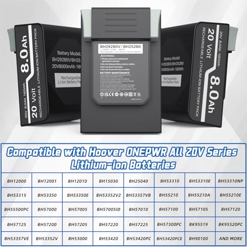 20V 8.0Ah Lithium Ion Battery for Hoover Cordless Vacuum Cleaner Replacement