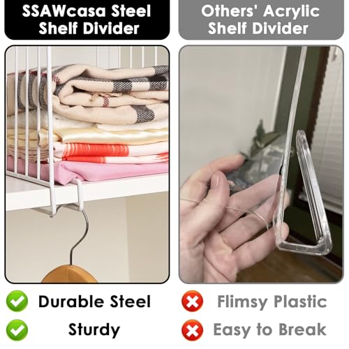 SSAWcasa White Shelf Dividers 8 Pack for Closet & Home Organization