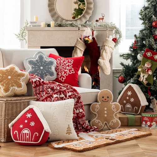 Gingerbread House Throw Pillow, 12x13, Phantoscope Coffee – Plush Teddy/Faux Rabbit Fur Roof