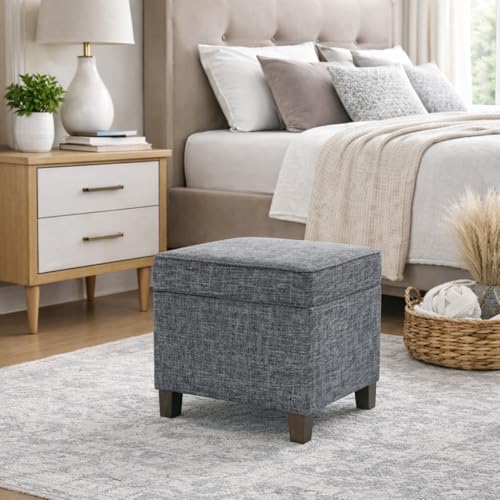 HomePop Slate Grey Square Storage Ottoman with Lift-Off Lid - Large