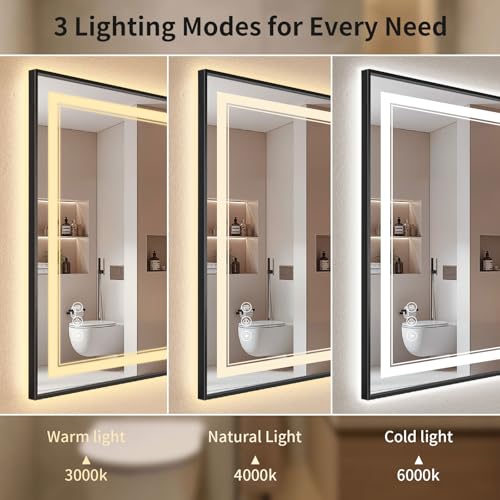 Black 24x32 Inch LED Bathroom Mirror with Lights, Anti-Fog, Dimmable & Touch Control