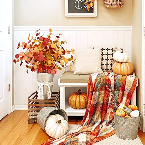 Artificial Eucalyptus Leaves 12 Pack - 28-inch Fall Stem Decor - Autumn Home & Event Decoration