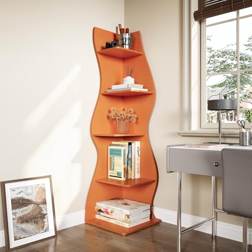LITTLE TREE Small Corner Shelf - Orange 1 Pack, 5-Tier Wall Wavy Bookshelf