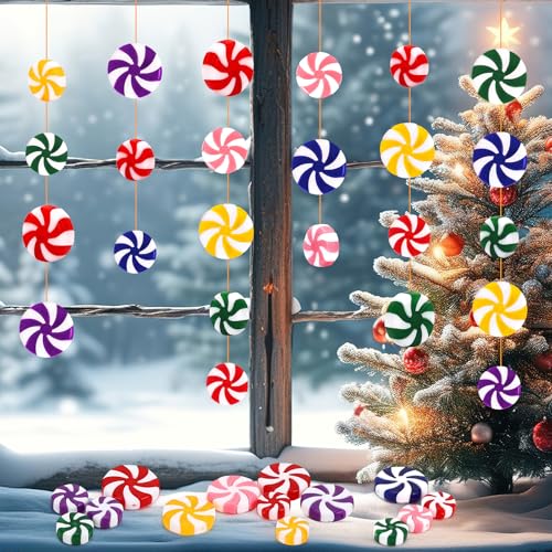 DECYOOL 120pcs Multicolour Mini Christmas Candy Cane Ornaments Christmas Tree Hanging Peppermint Ornaments Xmas Table Scatters Red and White Decorations Windmill Candy for Party Favors Supplies 15mm