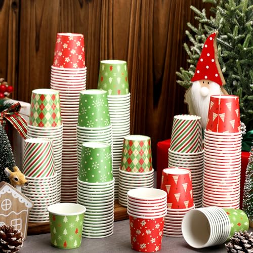 Maxcheck 300 Pack Christmas Disposable Paper Cups 4oz Holiday Party Drinkware