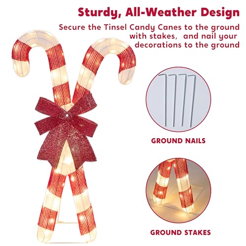 Lighted Candy Cane Christmas Decorations Outdoor - 50 LED Yard Yard Decor