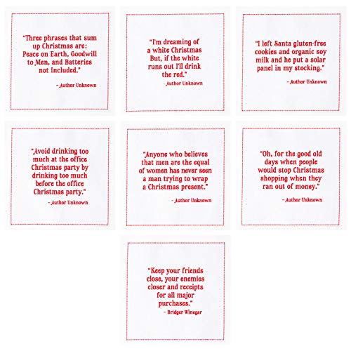 Christmas Quotes White Cotton Napkins - 4.5x4.5 Inches, Pack of 50 - Holiday Party Decor