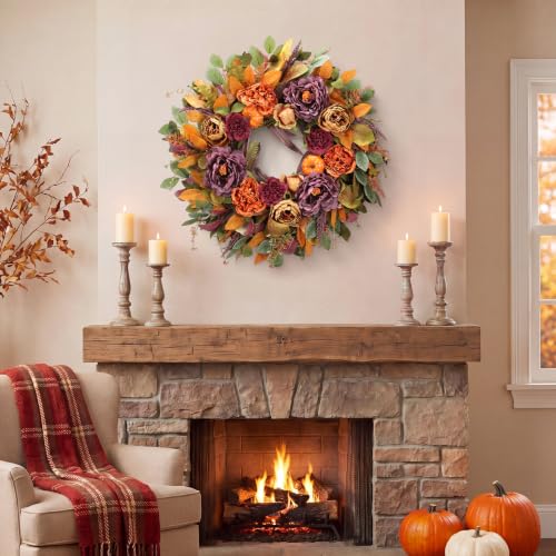 HEY BEKY Purple Fall Wreath for Front Door - Autumn Harvest Decor, 26 Inch