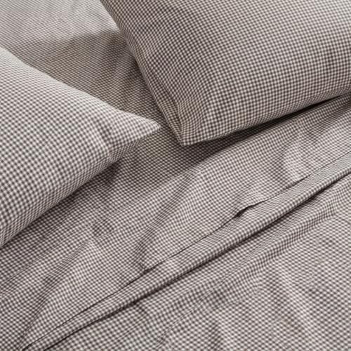Martha Stewart King Gingham Brown Cotton Percale Bed Sheet Set with Deep Pocket Fitted Sheet