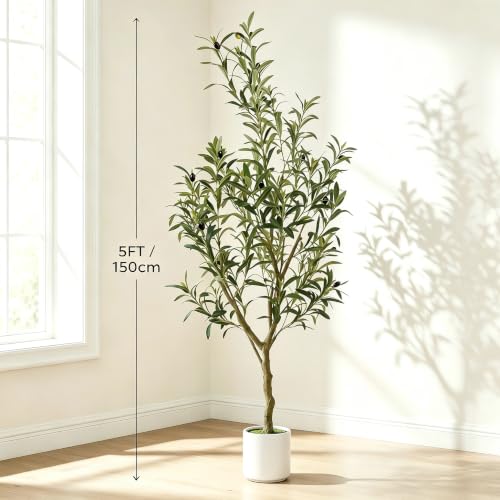 5ft Faux Olive Tree with Lifelike Branches and Fruits - Indoor Outdoor Decor