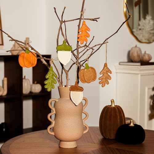 DN DECONATION 12PCS Fall Tree Decorations Felt Ornaments, Felt Pinecones Leaves Mini Pumpkins Ornament Set for Small Tree Thanksgiving Harvest Autumn Fall Hanging Decor