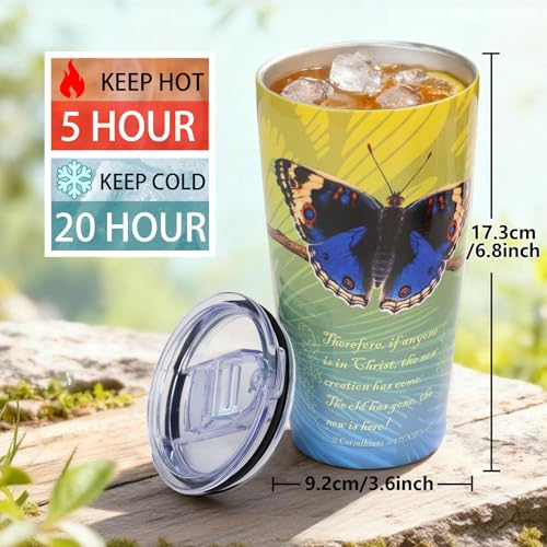 Eiryhope Christian Butterfly Tumbler - Bible Verse Travel Mug, 20oz Coffee Cup