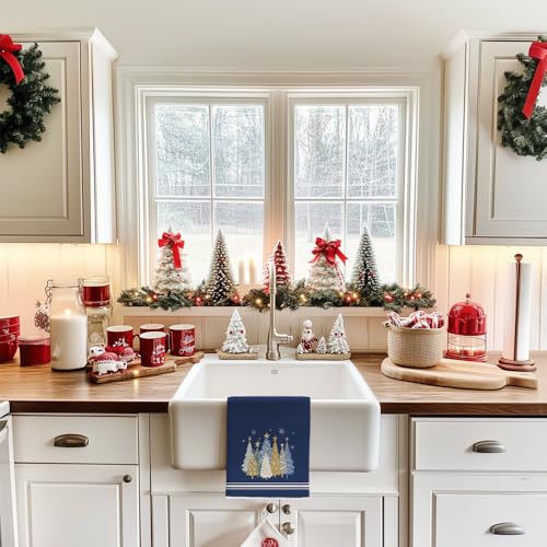 Blue Christmas Kitchen Towels Set of 2 - 18x26 Inch Holiday Dish Towels