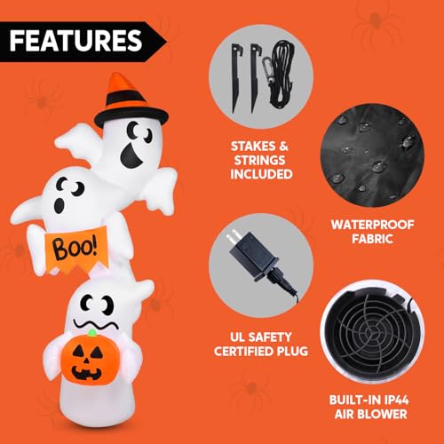 Giant Inflatable Ghost Halloween Yard Decoration with LEDs, Outdoor Blow Up Decor