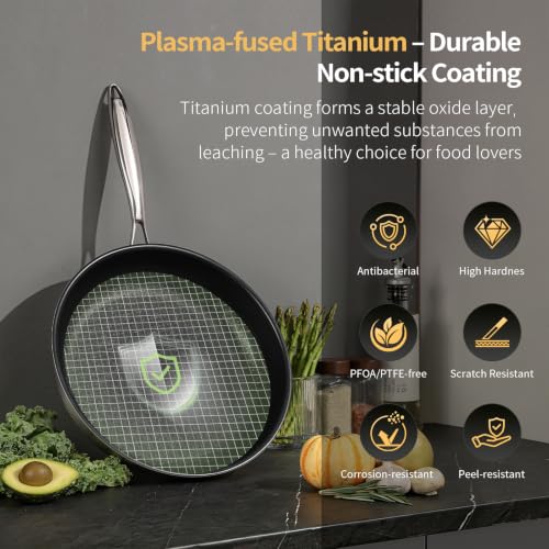 Stainless Steel Nonstick Frying Pan Set 8, 10 & 12 Inches - Titanium Coating
