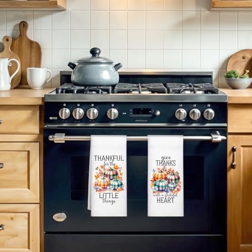 WUUCKOO 2pcs Thankful for The Little Things Kitchen Towels White14 Thanksgiving Decor