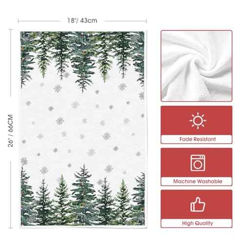 Artoid Mode Hello Snowflakes Winter Kitchen Towels Dish Towels, 18x26 Inch Christmas Pine Trees Decoration Hand Towels Set of 2