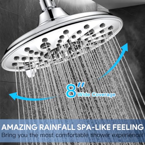 FEELSO Chrome Handheld Shower Head & Rain Shower Combo - 8-Inch High Pressure Dual-Head System