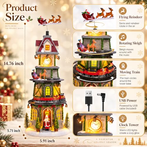 MUMTOP Animated Christmas Village Sets with Lighted Bell Tower & Clock Tower Variant