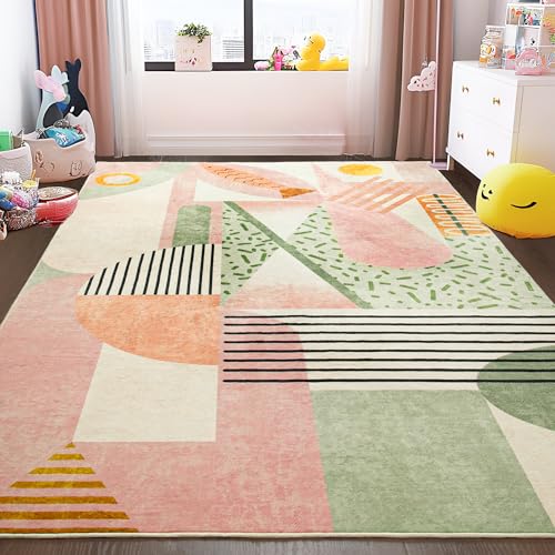 Tepook Pink 8x10 Feet Area Rug for Living Room & Bedroom - Soft Indoor Carpet