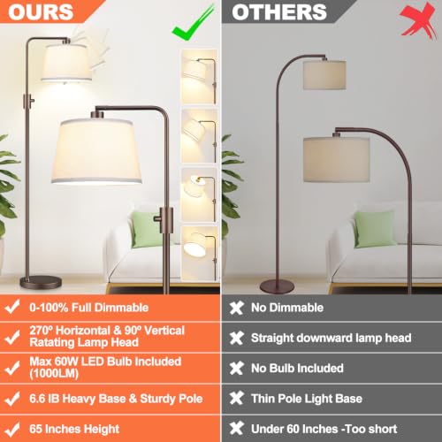 Dimmable Floor Lamp with Brown Linen Shade - Modern Arc Standing Light, 1000 Lumens LED Included