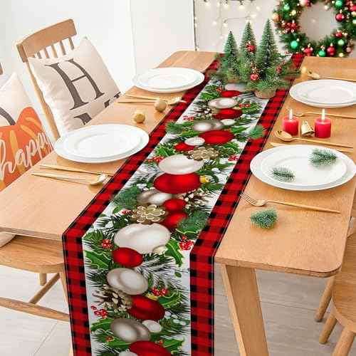 Bloss Christmas Table Runner 72 Inches Long,Red Buffalo Plaid Christmas Table Decorations Runner,Xmas Decorations Clearance,Xmas Holiday Kitchen Dining Tables Decoration for Home/Party Christma Decor