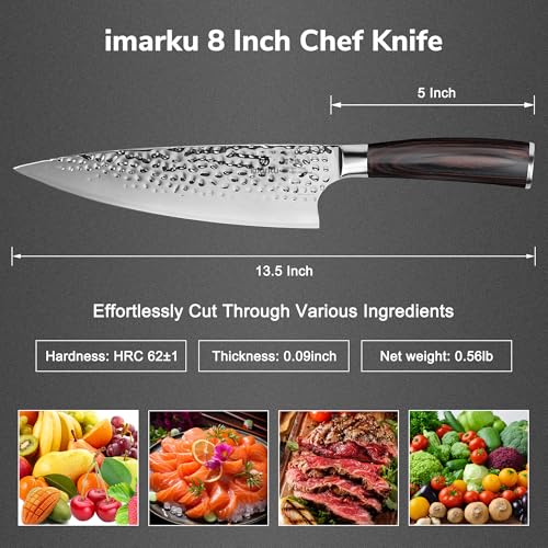 Imarku 8-Inch Hammered Japanese Chef Knife - Silver Powder Steel Edge