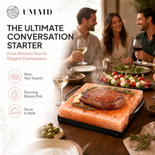 Himalayan Salt Block for Cooking Medium 8x8x1.5 - Food Grade Pink Salt Plate with Tray & Recipes
