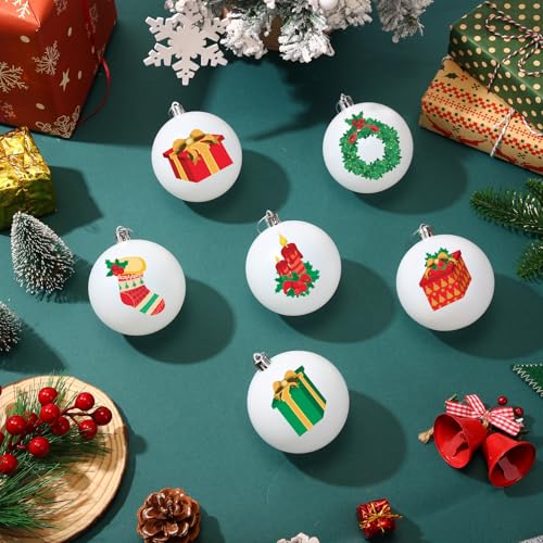 Wettarn 3.15 Inch White Christmas Ball Ornaments 100 Pcs with Lid & Silver Rope