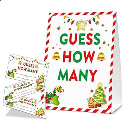 Christmas Bridal Shower Game Sign and Card, Christmas Find How Many Party Game Set, 1 Sign With 50 Find Tickets ?LK-016